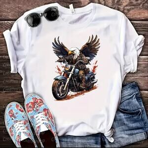 HANES “Free Rider Eagle” White Cotton T-Shirt Various Sizes